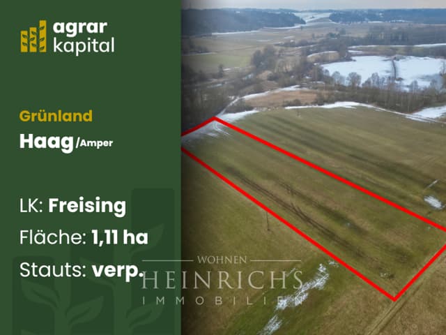 AgrarKapital: Landwirtschaftliche Fläche in Haag/Amper - Grünland mit 1,11 ha, 48/46, LIIIb2