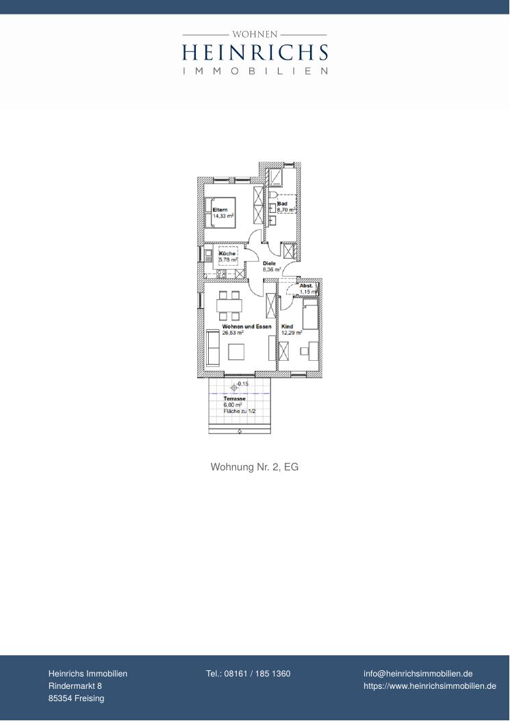Grundriss Wohnung 2 im Erdgeschoss: 3 Zimmer, ca. 83,1 m², Süd-Terrasse